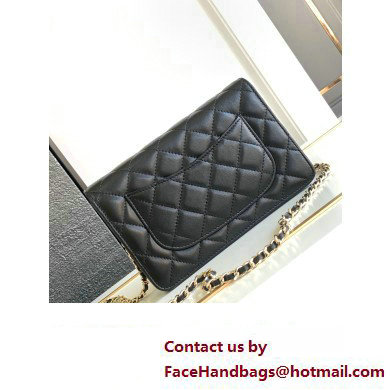 chanel Black Lambskin, Enamel  &  Gold-Tone Metal Classic Wallet on Chain AP0250 2024